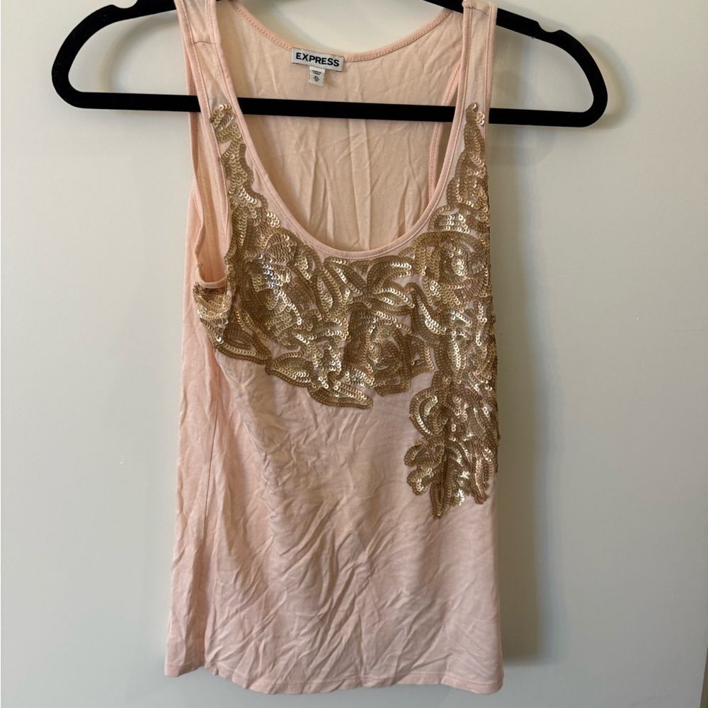 Express Light Pink Tank Top with Gold Sequin Detail